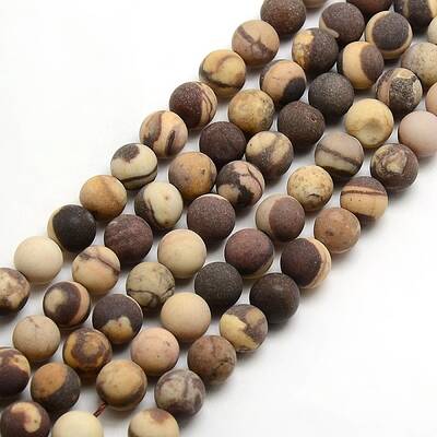 Frosted Natural Zebra Jasper Round Bead Strands