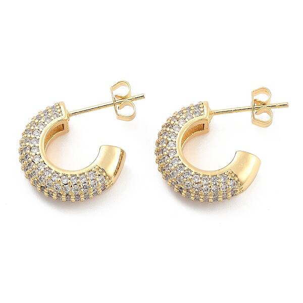 Brass Pave Clear Cubic Zirconia Stud Earrings