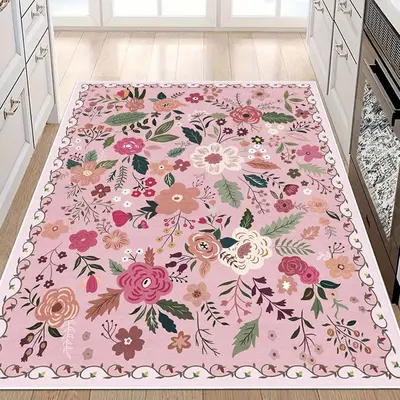 Floral Pattern Kitchen Mat, 1 Count Non-slip Soft Absorbent Kitchen Rug, Rectangle Home Decor Floor Mat for Kitchen Living Ro...