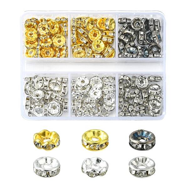 150Pcs 6 Styles Iron Rhinestone Spacer Beads