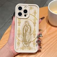 Phone case for iPhone 16 Pro Max 15 Plus 14 13 12 11 XR XS Christian Virgin Mary and Cross Aesthetic Pattern Anti-Scratch Sho...