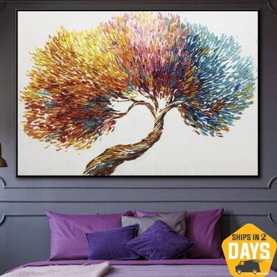 Large Abstract Colorful Tree Paintings On Canvas Modern Fine Art Unique Texture Impasto Painting Wall Art Decor | YEAR-ROUND ...