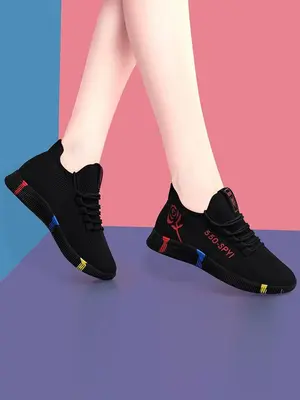 Women's Fashionable Letter & Floral Pattern Lace up Round Toe Sneakers, Casual Comfortable Sports Shoes for Daily Wear, Trend...