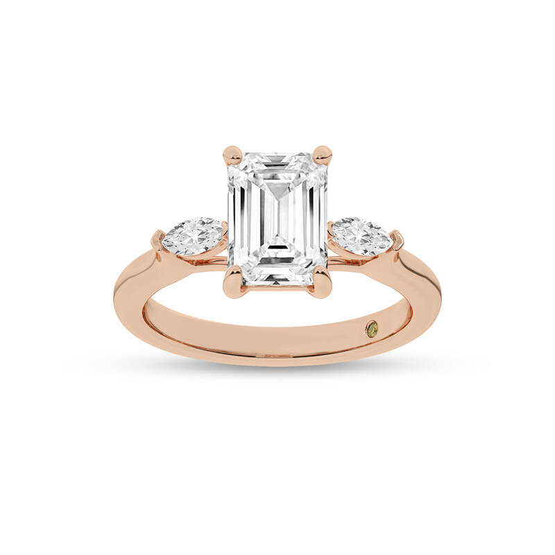 Maui Three Stone Emerald Cut Lab Grown Diamond Engagement Ring | 10K Rose Gold 2 7/8 CT. TW.