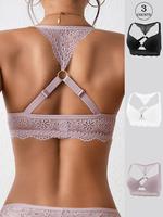 Women's Solid Color Lace Buckle Back Bralette, Breathable Comfortable U-shaped Back Bra, Lingerie for All Seasons