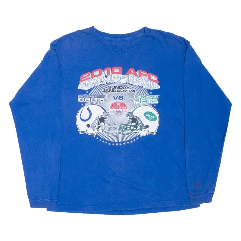 ADIDAS Indianapolis Colts New York Jets USA T-Shirt Blue Long Sleeve Mens M