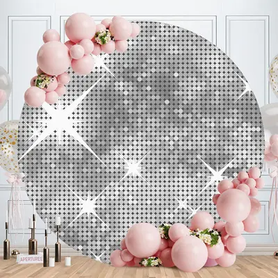 Aperturee Silver Glitter Bokeh Round Birthday Backdrop For Girl | Custom Round Birthday Backdrop | Circle Background For Part...