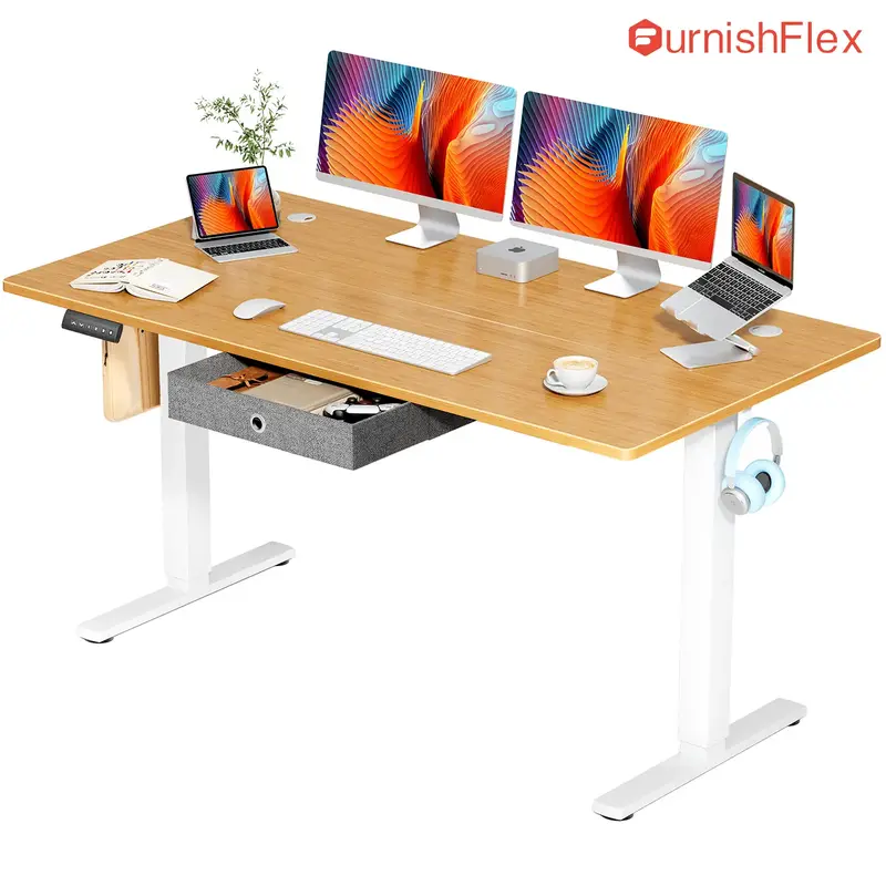 SweetFurniture Electric Standing Desk with Drawer Stand up Desk with Storage Height Adjustable Desk Sit Stand Desk Ergonomic ...