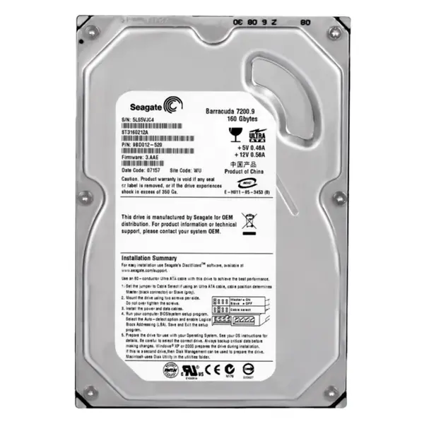 9BD012-520 Seagate Barracuda 7200.9 Series 160GB 7200RPM IDE Ultra ATA/100 (ATA-6) 2MB Cache 3.5-Inch Hard Drive