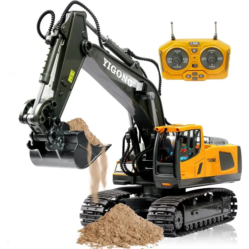 11 channel remote control excavator, RC building toy with metal shovel, light, sound, 2.4GHz, rotation 680 degrees - children...
