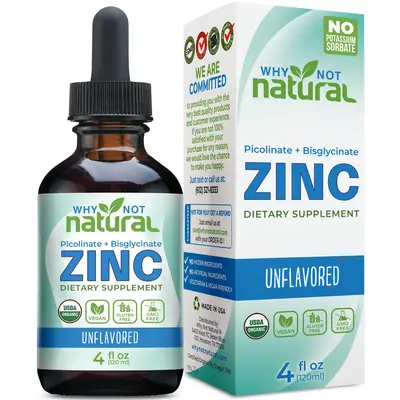 Why Not Natural Organic Liquid Zinc Drops Supplement with Zinc Picolinate and Bisglycinate 4 fl, USDA Organic, Gluten-Free, V...