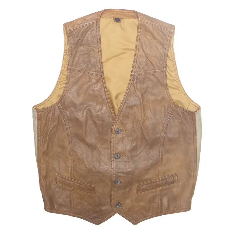 VINCI Mens Waistcoat Brown Faux Leather M