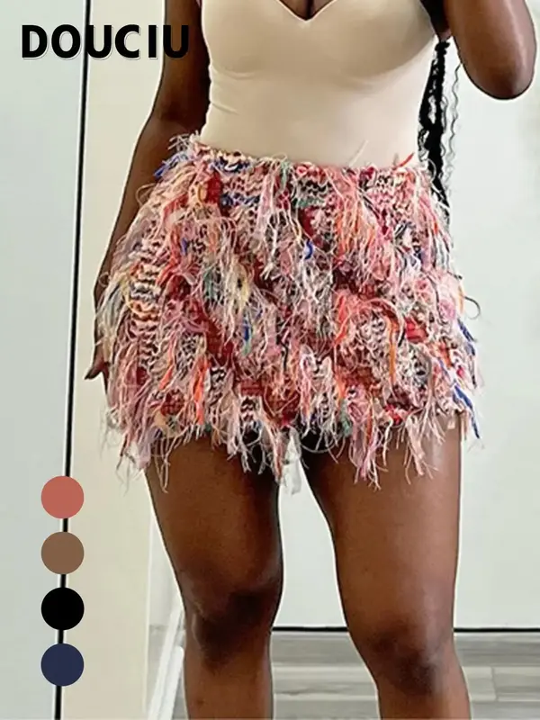 2025 Trendy Bohemian Summer Skirts, Women's All Over Print Fringe Bodycon Skirt, Casual Fashion High Waist Mini Skirt for Dai...