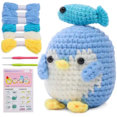 DIY Penguin Pattern Crochet Kit, 1 Set Cute Animals Crochet Starter Set with Video Tutorials & Crochet Tools, Complete Knitti...