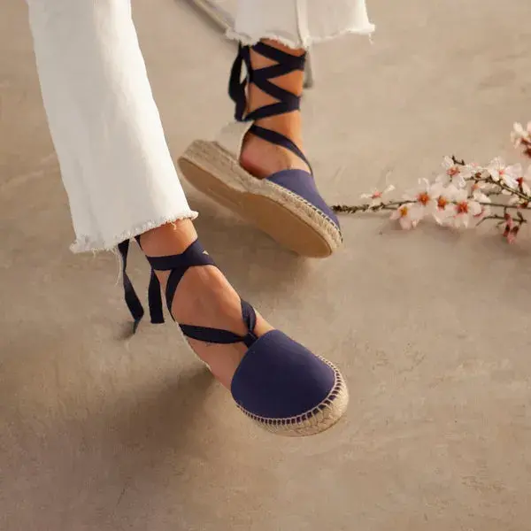 Tamarita Eco Canvas Vegan Espadrille Wedges - Navy | Select Size: 8 US (39EU) | Color: Navy Blue