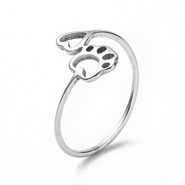 Non-Tarnish 201 Stainless Steel Paw Print and Heart Finger Ring