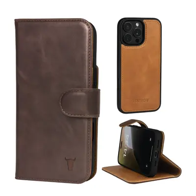 Apple iPhone 16 Pro Max 2-in-1 Leather Wallet Case (with Detachable Cover & MagSafe Charging) - TORRO Signature / Dark Brown
