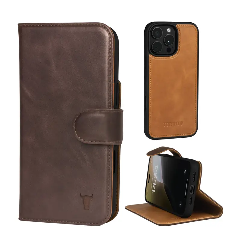 Apple iPhone 16 Pro Max 2-in-1 Leather Wallet Case (with Detachable Cover & MagSafe Charging) - TORRO Signature / Dark Brown