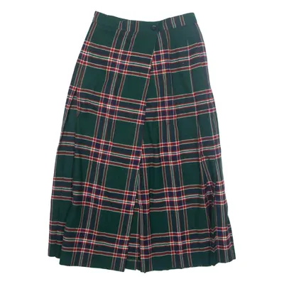 SYNONYME Pleated Womens Wrap Skirt Green Midi Wool Check S