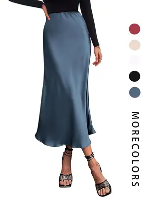 Women's Solid Color High Waisted Skirt, Formal Elegant Fashion Casual Chic Skirt for Party Wedding Guest, Ladies Bottoms for ...
