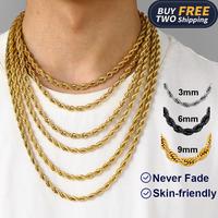 U7 Twist Rope Chain Necklace Daily Casual Punk Hypoallergenic No Tarnish Unisex Stackable Stainless Steel 3/6/9mm Chain Neckl...