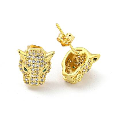 Wolf Brass Micro Pave Clear & Green Cubic Zirconia Stud Earrings for Women