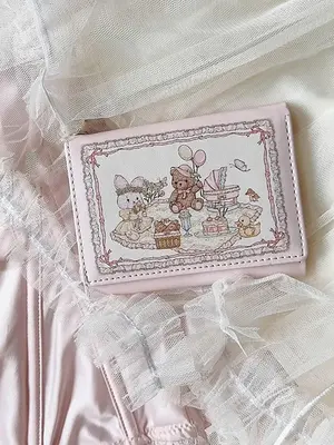 Cartoon Bear Pattern Pu Leather Wallet, 2025 Cute Mini Purses Zipper Card Holder, Multi Card Slot Anti-magnetic Buckle Money ...