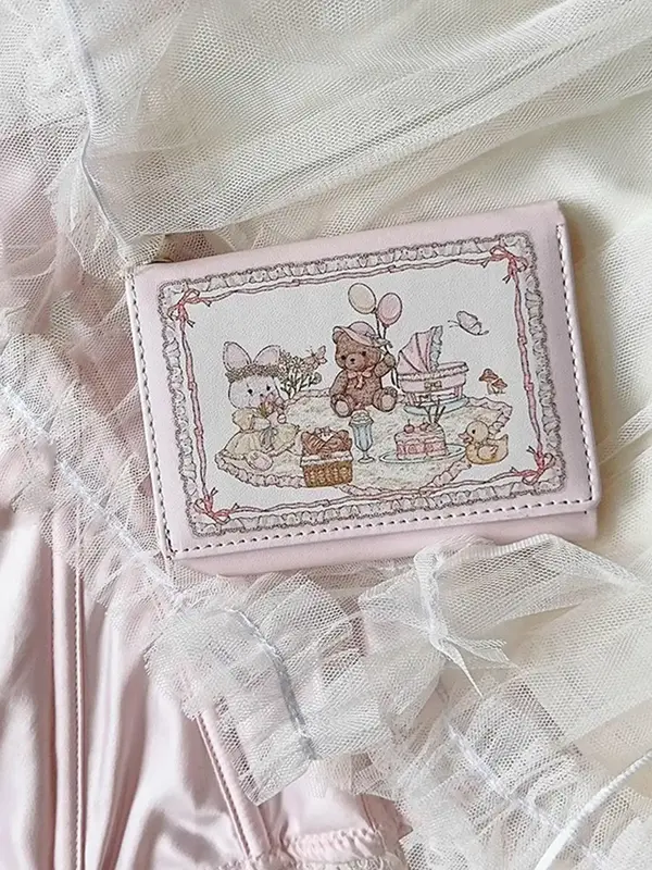 Cartoon Bear Pattern Pu Leather Wallet, 2025 Cute Mini Purses Zipper Card Holder, Multi Card Slot Anti-magnetic Buckle Money ...