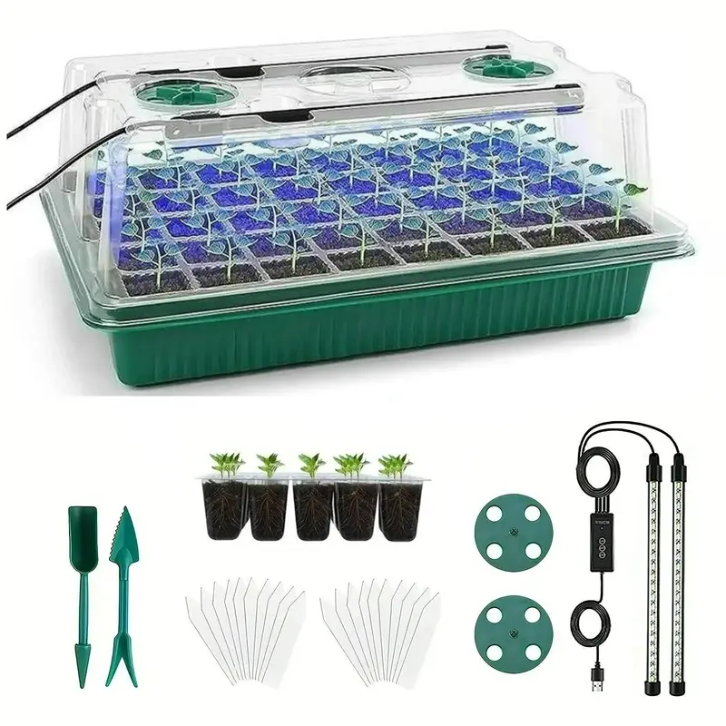 Seed Starter Tray Set, Seed Germination Kit with 40/80/160 Cells, USB Powered LED Grow Light with Smart Timer & 3 Modes, Suit...