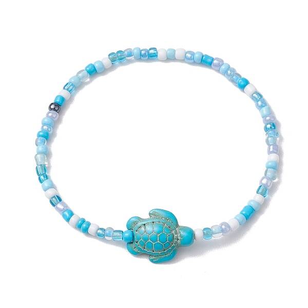 Glass with Dyed Synthetic Turquoise Beaded Stretch Bracelets