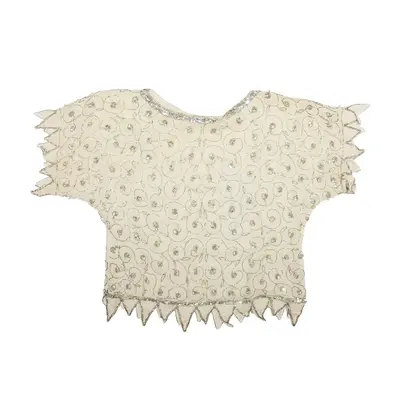 Embellished Top Cream Silk Short Sleeve Womens M