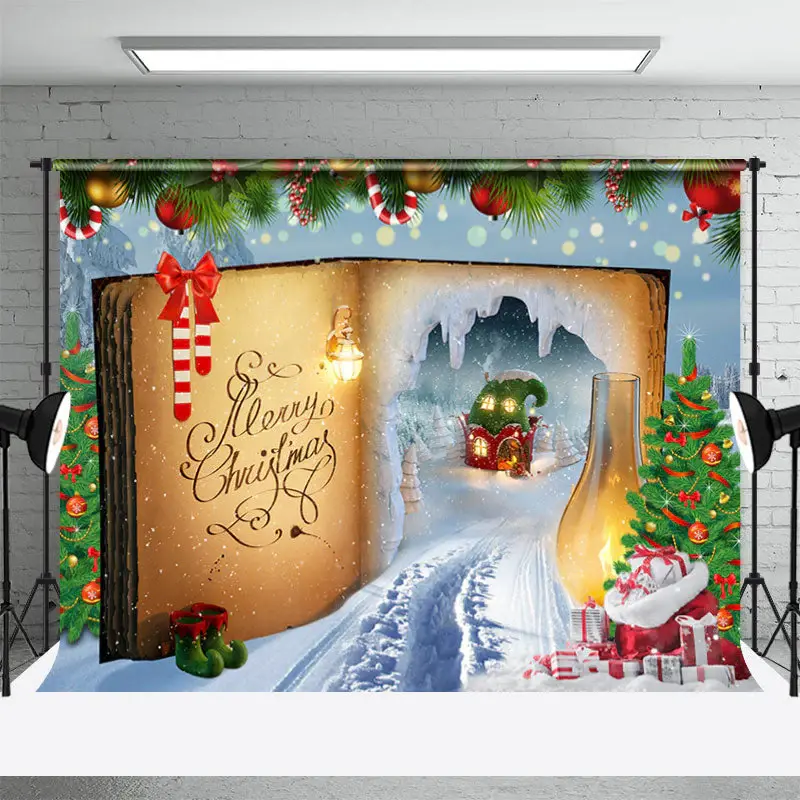 Fairy Magic Book Xmas Tree Snowy Christmas Backdrop - Aperturee