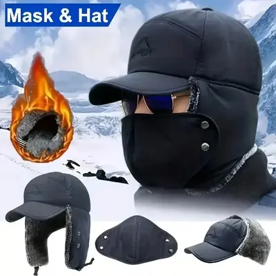 Trapper hat style mask, winter warm pilot style fur ear mask, ski hunting windproof hat
