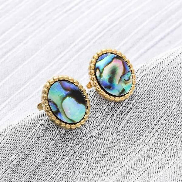 304 Stainless Steel Natural Paua Shell Stud Earrings