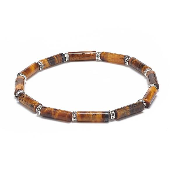 Natural Tiger Eye Column Beaded Stretch Bracelet