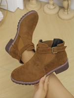 Women's Fashionable Solid Color Buckle Decor Ankle Boots, Gifts for Girlfriend, Classic Casual Comfortable Breathable Thick-...