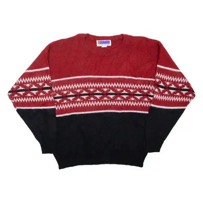 SWEATER GRAPHIX Patterned Jumper Red Fair Isle Tight Knit Mens XL