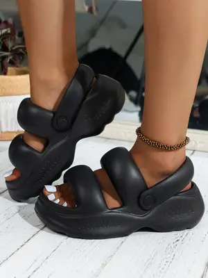 Women's Casual Plain Platform Slides Sandals, 1 Pair Non-slip Quick Drying Sandals, Fashionable Minimalist Flatform Shoes for...