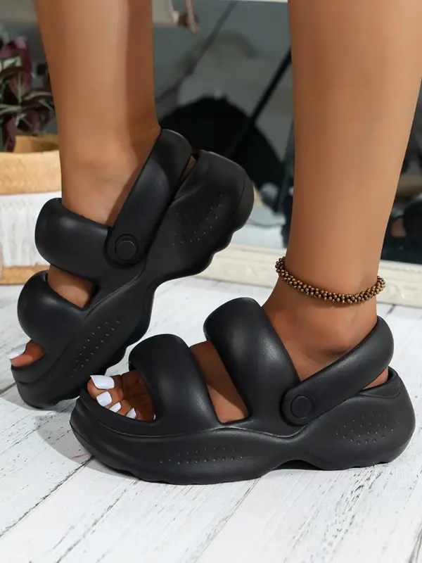 Women's Casual Plain Platform Slides Sandals, 1 Pair Non-slip Quick Drying Sandals, Fashionable Minimalist Flatform Shoes for...