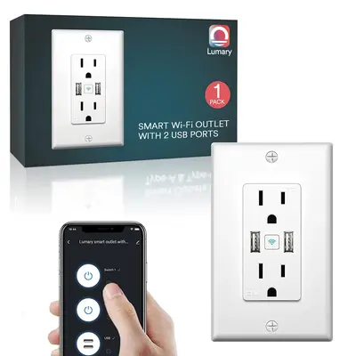 Lumary Smart Outlet Wall USB Charger Wi-Fi Power Socket, 1PC
