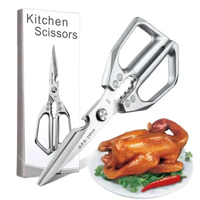 Kitchen Scissors All Purpose - Stainless Steel Kitchen Shears, Sharp Silver Meat Scissors, Dishwasher Safe, Heavy Duty Poultr...