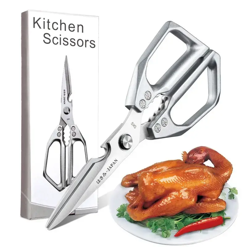 Kitchen Scissors All Purpose - Stainless Steel Kitchen Shears, Sharp Silver Meat Scissors, Dishwasher Safe, Heavy Duty Poultr...