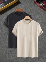 Men's 2pcs Solid Round Neck Tee, Regular Fit Casual Short Sleeve Crew Neck T-Shirt for Daily Wear, Casual Soft Comfy Top for ...