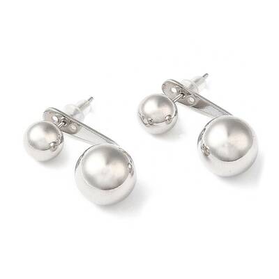 Rack Plating Brass Round Ball Front Back Stud Earrings
