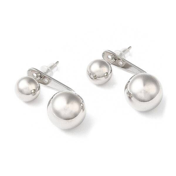 Rack Plating Brass Round Ball Front Back Stud Earrings