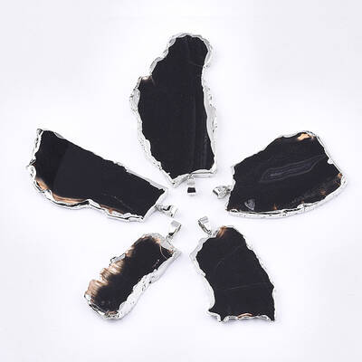 Natural Dyed & Heated Black Agate Slices Big Pendants