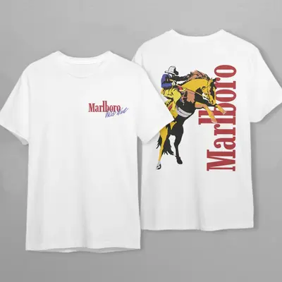 Marlboro Vintage Cowboy Wild West Shirt - Country Music Shirt, Black Cotton T-Shirt with Graphic Design, Suitable for Men and...