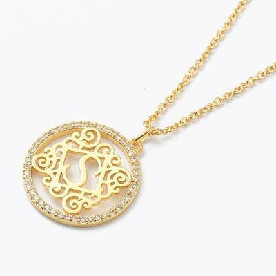 Brass Micro Pave Clear Cubic Zirconia Pendant Necklaces