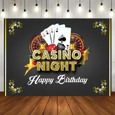 Aperturee Casino Night Card Black Gold Birthday Backdrop
