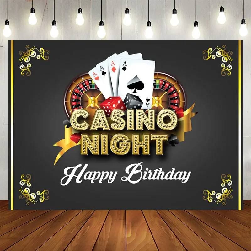 Aperturee Casino Night Card Black Gold Birthday Backdrop